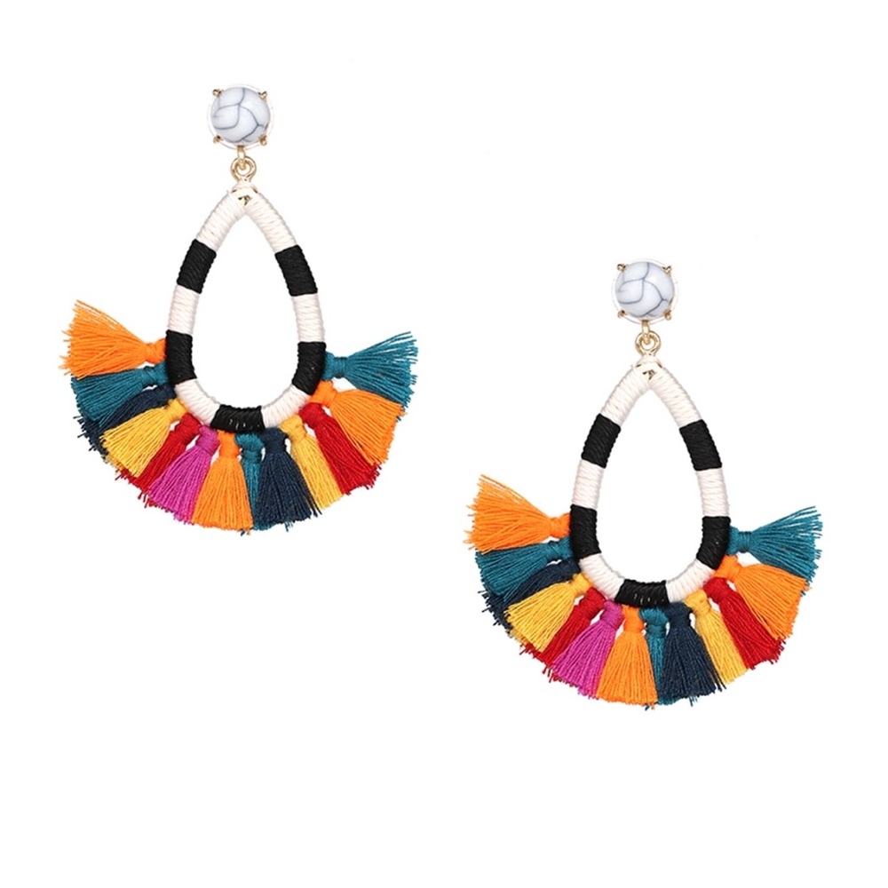 Jewelry Collection Oia Pastel Tassel Drop Earrings, Black/White Multi